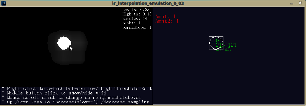 Ir interpolation emulation + openCV blob detection & tracking (applets) Ir interpolation emulation + openCV blob detection & tracking (applets)